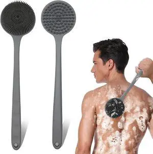 Long Handle Silicone Back Scrubber,Double-Sided for All Skin Types(Gray Long Handle Silicone Back Scrubber,Double-Sided for All Skin Types(Gray