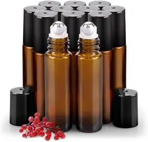 Roller Bottles for Essential Oils - 12 Pack 10ml Amber Glass Roll on Bottle Roller Bottles for Essential Oils - 12 Pack 10ml Amber Glass Roll on Bottle