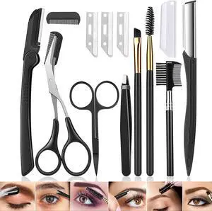 12 in 1 Eyebrow Trimmer Kit Eye Brow Scissors, Eyebrow Razor, Eyebrow Comb, Eyebrow Comb Scissor, Eyebrow Brush,Folding Eyebrow Knife, Scissors Razor, Eyebrow Trimmer, Tweezers. 12 in 1 Eyebrow Trimmer Kit Eye Brow Scissors, Eyebrow Razor, Eyebrow Comb, Eyebrow Comb Scissor, Eyebrow Brush,Folding Eyebrow Knife, Scissors Razor, Eyebrow Trimmer, Tweezers.