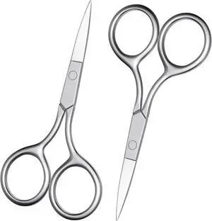 Professional 2Pcs Eyebrow & Nose Hair Scissors, Stainless Steel Precision Trimmer for Beard, Eyelashes, Cuticles | Fine Straight Tips Grooming Kit with Ergonomic Handle - ASONTAO Professional 2Pcs Eyebrow & Nose Hair Scissors, Stainless Steel Precision Trimmer for Beard, Eyelashes, Cuticles | Fine Straight Tips Grooming Kit with Ergonomic Handle - ASONTAO