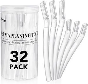 32-Pack Face Razors for Women Dermaplane & Eyebrow Razor Set, 24 Long + 8 Short Precision Blades for Peach Fuzz Removal, Gentle Exfoliation, Ideal for Stocking Stuffers (Clear) 32-Pack Face Razors for Women Dermaplane & Eyebrow Razor Set, 24 Long + 8 Short Precision Blades for Peach Fuzz Removal, Gentle Exfoliation, Ideal for Stocking Stuffers (Clear)
