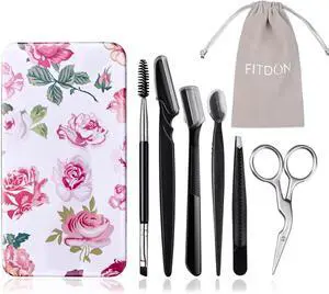 FITDON Eyebrow Grooming Set, Eyebrow Tweezers & Curved Brow Scissors & 3PCS Brow Razors Trimmer & Eyebrow Brush with Spoolie FITDON Eyebrow Grooming Set, Eyebrow Tweezers & Curved Brow Scissors & 3PCS Brow Razors Trimmer & Eyebrow Brush with Spoolie