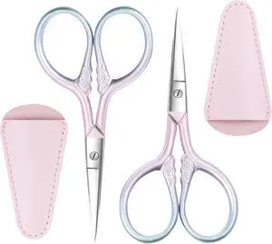 2 Pcs Eyebrow Scissors, 3.5 Inch Pink Stainless Steel Straight Tip 2 Pcs Eyebrow Scissors, 3.5 Inch Pink Stainless Steel Straight Tip