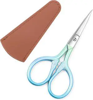 Small facial hair scissors, stainless steel (blue) versatile retro beauty kit for men's and women's bathrooms, nose hair, eyebrows, eyelashes, beard trim, with PU sheath Small facial hair scissors, stainless steel (blue) versatile retro beauty kit for men's and women's bathrooms, nose hair, eyebrows, eyelashes, beard trim, with PU sheath
