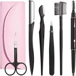 Eyebrow Kit, 6 in 1 Tweezers for Eyebrows, All-in-one Eyebrow Grooming Set Dermaplaning Tool Eyebrow Razor Brush Scissors Brown Eyebrow Pencilwith Storage Pouch (A-Pink) Eyebrow Kit, 6 in 1 Tweezers for Eyebrows, All-in-one Eyebrow Grooming Set Dermaplaning Tool Eyebrow Razor Brush Scissors Brown Eyebrow Pencilwith Storage Pouch (A-Pink)