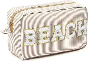 Sanwuta Seersucker Cosmetic Bags Beach Chenille Letter Bag Seersucker Makeup Bags Stripe Pouch Large Preppy Storage Pouch Toiletry Travel Organizer for Women Gift Sanwuta Seersucker Cosmetic Bags Beach Chenille Letter Bag Seersucker Makeup Bags Stripe Pouch Large Preppy Storage Pouch Toiletry Travel Organizer for Women Gift