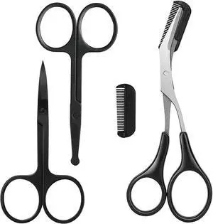 Eyebrow Scissors with Comb, KAJUDA Facial Hair Small Grooming Scissors For Men Women - Eyebrow Trimmer Scissor for Eyebrows, Nose Hair, Mustache, Beard, Eyelash - 3PCS Black Eyebrow Scissors with Comb, KAJUDA Facial Hair Small Grooming Scissors For Men Women - Eyebrow Trimmer Scissor for Eyebrows, Nose Hair, Mustache, Beard, Eyelash - 3PCS Black
