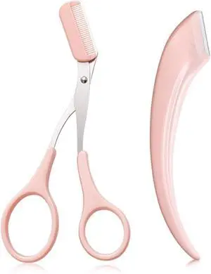 2Pcs Eyebrow Trimmer Set Eyebrow Scissors with Comb, Curved Eye Brow Razor, Stainless Steel Facial Hair Removal Grooming, Brow Shaping Beard Shaving Kit Beauty Accessories for Women Men 2Pcs Eyebrow Trimmer Set Eyebrow Scissors with Comb, Curved Eye Brow Razor, Stainless Steel Facial Hair Removal Grooming, Brow Shaping Beard Shaving Kit Beauty Accessories for Women Men