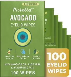 100 Pcs Avocado Eyelid Wipes for Daily Eye Hygiene & Gentle Cleansing for Dry & Sensitive Eyelids, Nourishing with Avocado Oil, Aloe Vera & Hyaluronic Acid, pH Balanced, Biodegradable Wipes 100 Pcs Avocado Eyelid Wipes for Daily Eye Hygiene & Gentle Cleansing for Dry & Sensitive Eyelids, Nourishing with Avocado Oil, Aloe Vera & Hyaluronic Acid, pH Balanced, Biodegradable Wipes