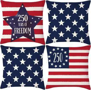 250 Years America Anniversary Pillow Covers Decoration Set of 4 America Flag Stars and Stripes Cushion Case 4th of July Throw Pillow Case for Sofa Couch Bed Home Outdoor (250 Years of Freedom) 250 Years America Anniversary Pillow Covers Decoration Set of 4 America Flag Stars and Stripes Cushion Case 4th of July Throw Pillow Case for Sofa Couch Bed Home Outdoor (250 Years of Freedom)