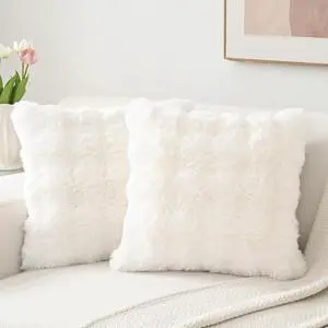 Set of 2 Thick Plush Faux Wool White Throw Pillow Covers 18x18 Set of 2 Thick Plush Faux Wool White Throw Pillow Covers 18x18