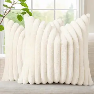 Fall Faux Fur Throw Pillow Covers 18x18 Set of 2 Cream White Fall Faux Fur Throw Pillow Covers 18x18 Set of 2 Cream White