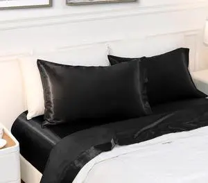 Black Satin Pillowcases Standard 20x26, Envelope Closure Black Satin Pillowcases Standard 20x26, Envelope Closure