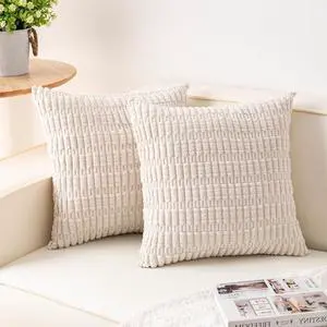 Pack of 2 Corduroy Decorative Throw Pillow Covers 18x18 Inch, Cream White Pack of 2 Corduroy Decorative Throw Pillow Covers 18x18 Inch, Cream White