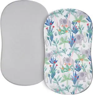 Baby Bassinet Sheets for Girls Boys 2 Pack Baby Sheets for Square Rectangle Oval Bassinet Mattress 33X16 Inch, Rainforest Elephant & Grey Baby Bassinet Sheets for Girls Boys 2 Pack Baby Sheets for Square Rectangle Oval Bassinet Mattress 33X16 Inch, Rainforest Elephant & Grey