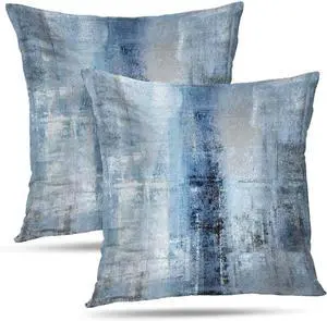 Blue and Grey Abstract Art Artwork Pillow Cover, Gallery Modern Decorative Throw Pillows Cushion Cover for Bedroom Sofa Living Room 18 x 18 Inch Set of 2 Blue and Grey Abstract Art Artwork Pillow Cover, Gallery Modern Decorative Throw Pillows Cushion Cover for Bedroom Sofa Living Room 18 x 18 Inch Set of 2