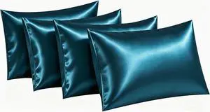 Satin Pillowcase for Hair and Skin, Super Soft Pillow Cases 4 Pack with Zipper Closure, Cooling Pillowcases for Women Men (Teal, 4 x Queen (20"x30")) Satin Pillowcase for Hair and Skin, Super Soft Pillow Cases 4 Pack with Zipper Closure, Cooling Pillowcases for Women Men (Teal, 4 x Queen (20"x30"))