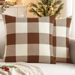 Fall Plaid Pillow Covers 18x18 Brown Pack of 2 Fall Plaid Pillow Covers 18x18 Brown Pack of 2