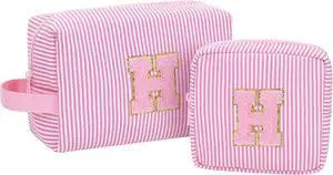 Travel Makeup Bag for Women,Make Up Pouch for Girlfriend Bridesmaid Wife,Birthday Gift for Her Cute Monogram Cute Initial Toiletry Bag Set,2PCS Pink H Travel Makeup Bag for Women,Make Up Pouch for Girlfriend Bridesmaid Wife,Birthday Gift for Her Cute Monogram Cute Initial Toiletry Bag Set,2PCS Pink H