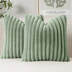 Faux Fur Decorative Throw Pillow Covers 18x18 Inch Set of 2, Modern Spring Home Decor Soft Plush Couch Pillows Cozy Fluffy Cushion Covers for Sofa Bed Sage Green Faux Fur Decorative Throw Pillow Covers 18x18 Inch Set of 2, Modern Spring Home Decor Soft Plush Couch Pillows Cozy Fluffy Cushion Covers for Sofa Bed Sage Green