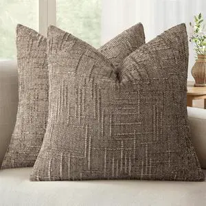 Chenille Textured Throw Pillow Covers Taupe Grey 18x18 Set of 2 Chenille Textured Throw Pillow Covers Taupe Grey 18x18 Set of 2