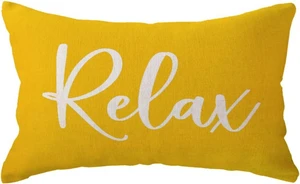 Relax Lumbar Throw Pillow Case 12×20 Inch Housewarming Gifts Farmhouse Yellow Decorative Rectangular/Waist Cushion Cover for Sofa Beach Porch Bench Decor (12"×20", Yellow) Relax Lumbar Throw Pillow Case 12×20 Inch Housewarming Gifts Farmhouse Yellow Decorative Rectangular/Waist Cushion Cover for Sofa Beach Porch Bench Decor (12"×20", Yellow)