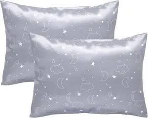 2 Pack Toddler Pillow Cases Baby Silk Satin Pillowcases 49 x 36cm Cot Bed Envelope Pillow Cover Kids Soft Travel Pillow Pair Cases for Boys Girls Machine Washable (Grey Cloud Moon) 2 Pack Toddler Pillow Cases Baby Silk Satin Pillowcases 49 x 36cm Cot Bed Envelope Pillow Cover Kids Soft Travel Pillow Pair Cases for Boys Girls Machine Washable (Grey Cloud Moon)