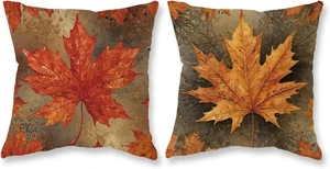 Fall Throw Pillow Covers 18x18 Set of 2 Maple Leaves Autumn Decor Fall Throw Pillow Covers 18x18 Set of 2 Maple Leaves Autumn Decor