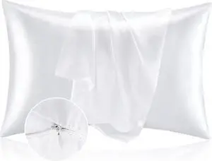 Satin Pillowcase with Zipper 2 Pack, White Pillow Cases Standard Size, Super Soft and Cooling Similar to Silk Pillow Cases, Gift for Women Men(20x26 Inches) Satin Pillowcase with Zipper 2 Pack, White Pillow Cases Standard Size, Super Soft and Cooling Similar to Silk Pillow Cases, Gift for Women Men(20x26 Inches)