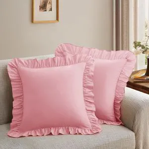 Ruffle Throw Pillow Covers, Light Pink, 18x18 Inches, 2 Pack Ruffle Throw Pillow Covers, Light Pink, 18x18 Inches, 2 Pack