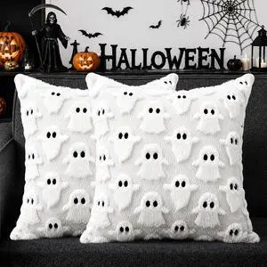 Halloween Decorations Outdoor Pillow Covers 18x18 inch Set of 2 White Ghost Throw Pillow Cases Soft Plush Faux Fur Wool Decorative Cushion Case for Sofa Couch Bed Chair Living Room Home Decor Halloween Decorations Outdoor Pillow Covers 18x18 inch Set of 2 White Ghost Throw Pillow Cases Soft Plush Faux Fur Wool Decorative Cushion Case for Sofa Couch Bed Chair Living Room Home Decor