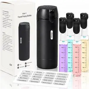 4 in 1 Travel Dispenser Bottle, Leakproof Travel Size Toiletries Holder, Refillable Portable Containers for Shampoo Lotion Conditioner Cream Transparent with Label (Black) 4 in 1 Travel Dispenser Bottle, Leakproof Travel Size Toiletries Holder, Refillable Portable Containers for Shampoo Lotion Conditioner Cream Transparent with Label (Black)