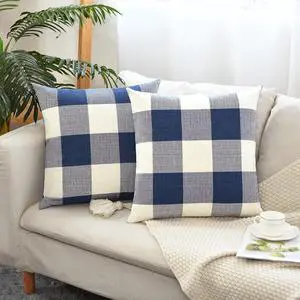 Set of 2 Buffalo Check Plaid Pillow Covers Farmhouse Rustic Pillow Cases, Cotton Linen Throw Pillow Covers Cushion Case for Home Decor Car Bed Sofa Couch (18" x 18", 2 Pack Blue & White) Set of 2 Buffalo Check Plaid Pillow Covers Farmhouse Rustic Pillow Cases, Cotton Linen Throw Pillow Covers Cushion Case for Home Decor Car Bed Sofa Couch (18" x 18", 2 Pack Blue & White)