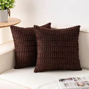 Pack of 2 Corduroy Decorative Throw Pillow Covers 18x18 Inch, Dark Brown Pack of 2 Corduroy Decorative Throw Pillow Covers 18x18 Inch, Dark Brown