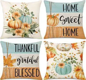 Fall Pillow Covers 18x18 Set of 4 Floral Pumpkin Home Sweet Home Thanksgiving Decorations Autumn Leaves Thankful Grateful Blessed Harvest Throw Cushion Case for Sofa Couch Fall Pillow Covers 18x18 Set of 4 Floral Pumpkin Home Sweet Home Thanksgiving Decorations Autumn Leaves Thankful Grateful Blessed Harvest Throw Cushion Case for Sofa Couch