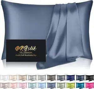 Silk Pillowcase for Hair and Skin, Mulberry Silk Pillow Cases Standard Size, Anti Acne Cooling Sleep Both Sides Natural Silk Satin Pillow Covers with Hidden Zipper, Gifts for Women Men, Ash Blue Silk Pillowcase for Hair and Skin, Mulberry Silk Pillow Cases Standard Size, Anti Acne Cooling Sleep Both Sides Natural Silk Satin Pillow Covers with Hidden Zipper, Gifts for Women Men, Ash Blue