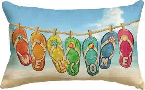 Flip Flop Beach Summer Throw Pillow Cover, 12 x 20 Inch Sea Welcome Cushion Case Decoration for Sofa Couch Holiday Seasonal Home Decor Flip Flop Beach Summer Throw Pillow Cover, 12 x 20 Inch Sea Welcome Cushion Case Decoration for Sofa Couch Holiday Seasonal Home Decor