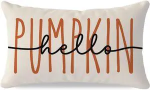 Fall Hello Pumpkin Pillow Covers 12x20 Inch, Cream Fall Hello Pumpkin Pillow Covers 12x20 Inch, Cream