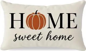 Fall Pillow Covers 12x20, Home Sweet Home Pumpkin Decor, Cream Fall Pillow Covers 12x20, Home Sweet Home Pumpkin Decor, Cream
