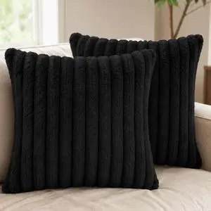 Faux Fur Black Throw Pillow Covers 18x18 Inch Set of 2, Soft Decorative Plush Cushion Cases for Sofa, Couch, Bed, Chair Modern Luxury Home Decor Faux Fur Black Throw Pillow Covers 18x18 Inch Set of 2, Soft Decorative Plush Cushion Cases for Sofa, Couch, Bed, Chair Modern Luxury Home Decor