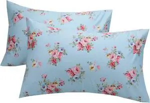 2 Pack Queen Floral Bed Pillow Pillowcases, 100% Cotton Blue Soft Standard Size Pillow Covers with Envelope Closure 2 Pack Queen Floral Bed Pillow Pillowcases, 100% Cotton Blue Soft Standard Size Pillow Covers with Envelope Closure