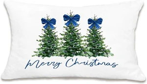 Coquette Blue Bow Christmas Tree Lumbar Pillow Covers 12x20, Coquette Christmas Decor, Blue Preppy Girly Merry Xmas Decorative Throw Pillow Covers for Living Room Home Bedroom Coquette Blue Bow Christmas Tree Lumbar Pillow Covers 12x20, Coquette Christmas Decor, Blue Preppy Girly Merry Xmas Decorative Throw Pillow Covers for Living Room Home Bedroom