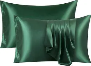 Satin Pillowcase Standard Set of 2, Ultra Soft & Silky Satin Pillow Cases for Hair and Skin, Wrinkle Fade Resistant Pillow Covers with Envelope Closure (Dark Green) Satin Pillowcase Standard Set of 2, Ultra Soft & Silky Satin Pillow Cases for Hair and Skin, Wrinkle Fade Resistant Pillow Covers with Envelope Closure (Dark Green)