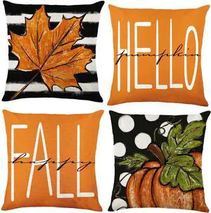 4pcs Fall Pillow Covers 18 x 18 Inch Autumn Pumpkin Maple Leaves Harvest Throw Pillow Covers Cushion Cases for Thanksgiving Couch Sofa Outdoor Indoor Home House Decor 4pcs Fall Pillow Covers 18 x 18 Inch Autumn Pumpkin Maple Leaves Harvest Throw Pillow Covers Cushion Cases for Thanksgiving Couch Sofa Outdoor Indoor Home House Decor