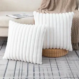 Set of 2 Cream White Faux Fur Decorative Throw Pillow Covers Fluffy Striped Pillowcase Cushion Covers 16 x 16 Inch Decor Sofa Couch Bedroom Set of 2 Cream White Faux Fur Decorative Throw Pillow Covers Fluffy Striped Pillowcase Cushion Covers 16 x 16 Inch Decor Sofa Couch Bedroom