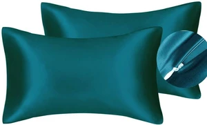 Juwenin Bedding,Super Soft and Luxury Silky Satin Pillowcase with Zipper (Silky Satin Pillow Case for Hair) Set of 2 (Teal, Queen(20''x29'')) Juwenin Bedding,Super Soft and Luxury Silky Satin Pillowcase with Zipper (Silky Satin Pillow Case for Hair) Set of 2 (Teal, Queen(20''x29''))