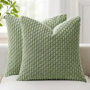 Kevin Textile Soft Corduroy 18x18 Inch Pillow Covers 2 Pack, Sage Green Kevin Textile Soft Corduroy 18x18 Inch Pillow Covers 2 Pack, Sage Green