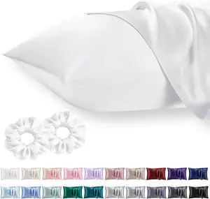King Satin Pillowcase for Hair 2pc,Similar to Silk Pillow Cases,Easier Care Than Silk Pillowcase Gifts for Women Men,White,20x36 & Envelope Closure and 2 Satin Scrunchies King Satin Pillowcase for Hair 2pc,Similar to Silk Pillow Cases,Easier Care Than Silk Pillowcase Gifts for Women Men,White,20x36 & Envelope Closure and 2 Satin Scrunchies