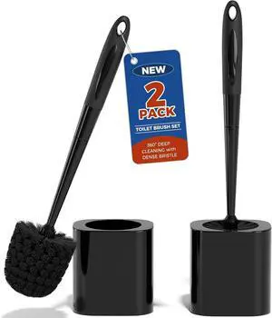 Toilet Brush and Holder Set, Space Saving, 2 Pack, Black Toilet Brush and Holder Set, Space Saving, 2 Pack, Black