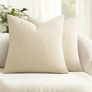Couch Pillow Covers Textured Chenille Home Decor 18x18 Beige Couch Pillow Covers Textured Chenille Home Decor 18x18 Beige
